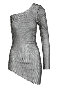 Santa Brands One-Sleeve Rhinestone Mesh Dress