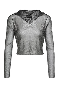 Santa Brands Rhinestone Mesh Hooded Top