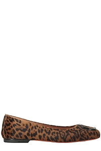 Santoni Animal-Pattern Buckle Ballet Flats