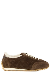 Santoni Shearling Trim Lace-Up Sneakers