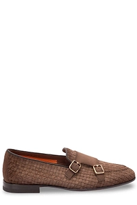 Santoni Woven Double Monk Straps Loafers