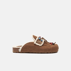 Gita Beaded Fur Flat Mules
