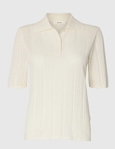 Selected Openwork Knit Polo Top