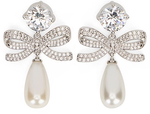 Crystal Bow Pearl Drop Earrings