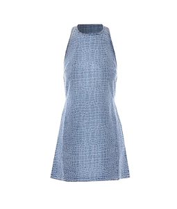 Self-Portrait Embossed Embellished Denim Mini Dress