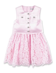 Self-Portrait Kids Satin Lace Diamanté Dress