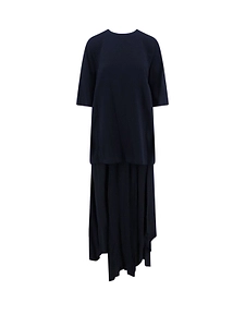 Semicouture Short Sleeve Pleated Hem Dress
