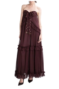 SiedrÉS Bead-Embellished Ruffled Maxi Dress
