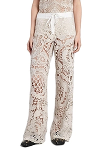 Leane Straight-Leg Crochet Lace-Up Pants