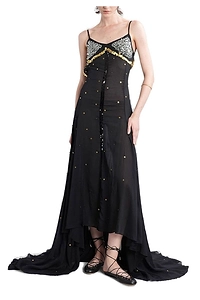 Vesina Open-Back Embellished Sheer Maxi Dress
