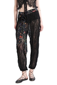 Tessa Printed Belt-Detailed Semi-Sheer Pants