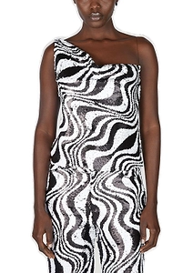 Simon Miller Turvy Zebra Sequined One-Shoulder Top
