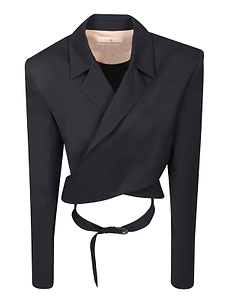 Crossover-Front Cropped Tailored Blazer