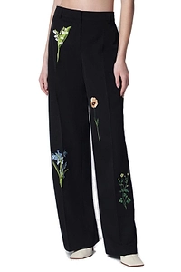 Stella Mccartney Floral-Embroidered Straight-Leg Trousers