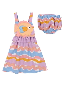 Stella Mccartney Kids Fish Appliqué Wavy Pattern Ruffled Dress