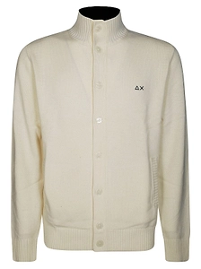Sun 68 Logo Embroidered High Neck Knitted Cardigan