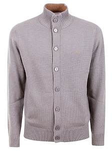 Sun 68 Logo Embroidered High Neck Knitted Cardigan