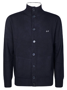 Sun 68 Logo Embroidered High Neck Knitted Cardigan