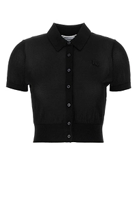 T By Alexander Wang Logo Embroidered Fine-Knit Polo Cardigan