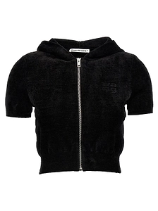T By Alexander Wang Logo Embossed Cropped Hoodie