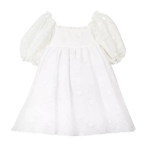 Pleated Floral-Lace Dress