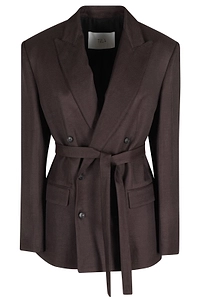 Tela Frost Belted Double-Breasted Blazer