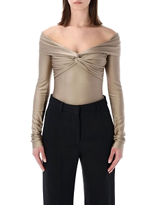 The Andamane Stretch Off-Shoulder Draped Bodysuit