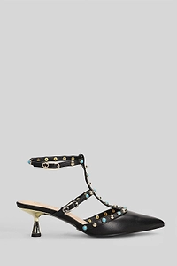 Gold&Rouge Glossy Studded Pointed-Toe Pumps