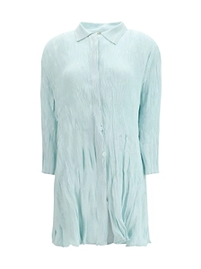 Wavy Pleated Shirt Dress