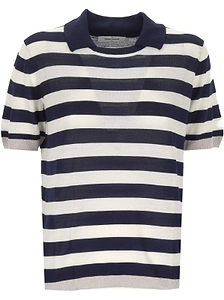 Gran Sasso V-Neck Striped Knitted Polo Shirt
