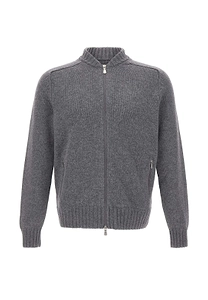 Zip-Up Ribbed Collar Cardigan