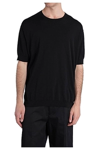 Ribbed-Trim Short-Sleeve Crewneck T-Shirt