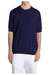 Grayed Ribbed-Trim Short-Sleeve Crewneck T-Shirt