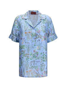 Gucci Floral Print Piped Short-Sleeve Shirt