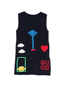 Logo Embroidered Crochet Dress