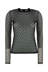 Gucci Monogrammed Sheer Long-Sleeve Top