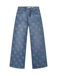 Guess Kids All-Over Logo Wide-Leg Jeans