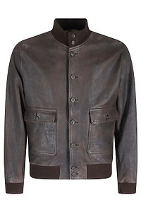 Hcr Buttoned Knit-Trim Leather Jacket