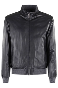 Hcr Ribbed Trim Leather Jacket