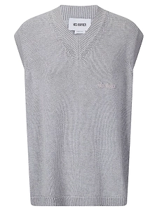 Hed Mayner Embroidered V-Neck Knitted Top