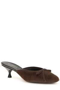 Herbert Levine Bow Fur Kitten Heel Mules