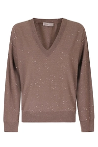 Herno Studded V-Neck Knitted Jumper