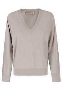 Herno Studded V-Neck Knitted Sweater