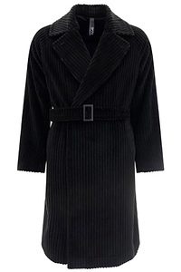 Hevo Velvet Effect Belted Ribbed Coat