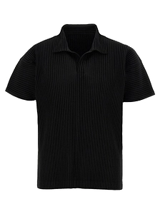 Pleated V-Neck Polo Shirt