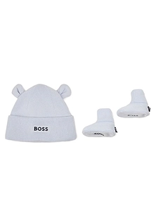 Hugo Boss Kids Logo Patch Knitted Booties And Beanie Hat Set
