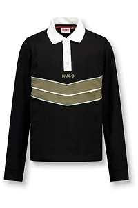 Hugo Kids Logo Embroidered Chevron Panelled Polo Shirt