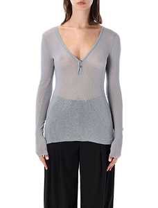 James Perse Ribbed Henley Knitted Top