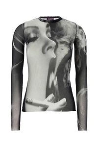 Jean Paul Gaultier Smoking Print Mesh Top