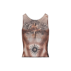 Jean Paul Gaultier Tattoo Print Mesh Tank Top